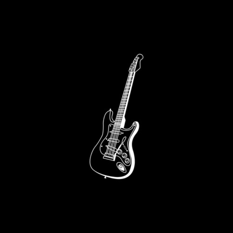 A sketch drawing of an electric guitar on a black background.